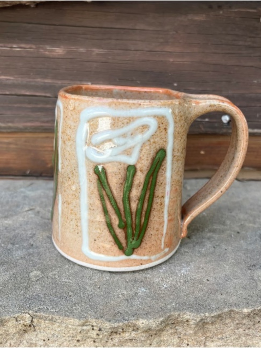 Handmade Ceramic Mug in Cream and Green - Home Art